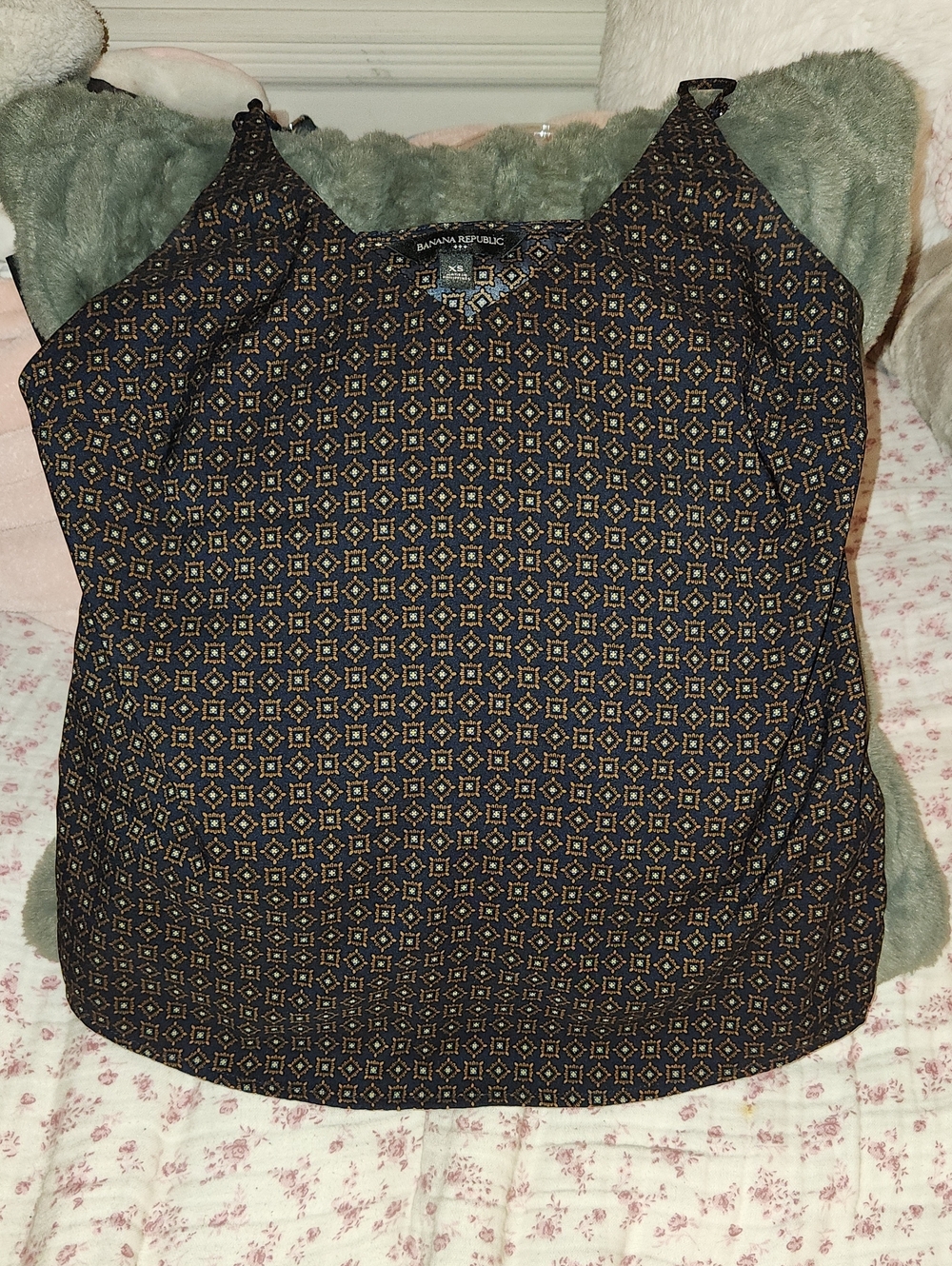 Banana Republic Black Cami with Brownish/Gold Geometric Print